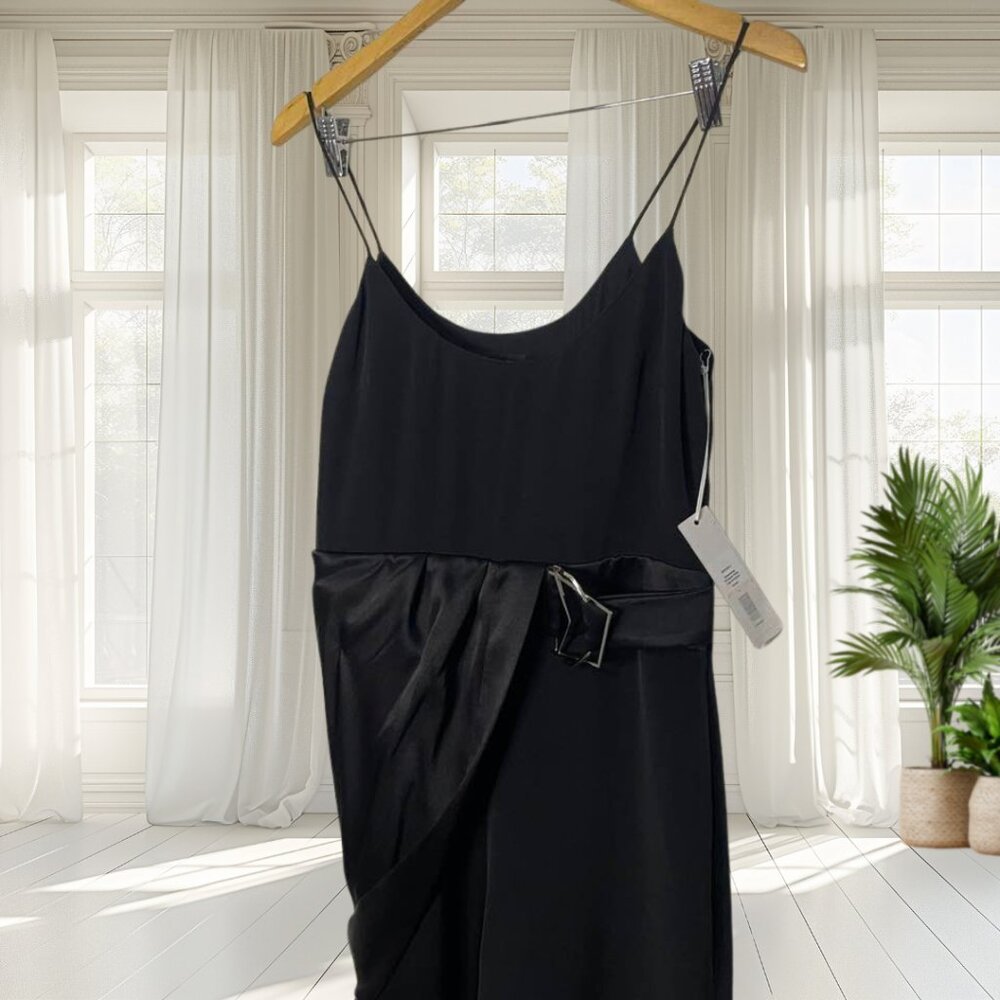 NWT Cushnie Black Asymmetrical Sleeveless Spaghetti Strap Wide Leg Jumpsuit 4 - Picture 10 of 14